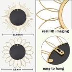 3 Pack Metal Mirrors for Wall Sunburst Wall Mirrors Home Décor Decorative Hanging Wall Art for Living Room Bedroom Entryway (Gold, Flower+Sunburst)