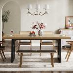 Tribesigns Large Dining Table for 6-8 People, 70.9-Inch Wood Rustic Rectangular Table with Black Wooden Legs, Farmhouse Center Kitchen Table for Dining Room, Living Room, Home Furniture, Oak and Black