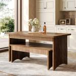 LITTLE TREE 55" Dining Table with 2 Benches, Dining Table Set for 4-6 People, Farmhouse Kitchen Table with Bench, Dining Room Table Set