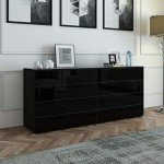 Stylish Black Sideboard Buffet Cabinet with 8 Drawers