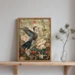 Vintage Hummingbird Framed Wall Art Decor