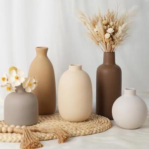 Set of 5 Rustic Ceramic Vases for Home Decor
