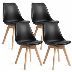 Set of 4 Modern Upholstered Dining Chairs, Black