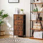 4 Drawer Fabric Dresser with Wood Top, Brown