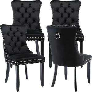 Set of 4 Black Velvet Dining Chairs