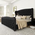 King Size Velvet Upholstered Platform Bed Frame
