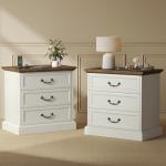 Farmhouse Nightstand Set with Charging Station, 3 Drawers
