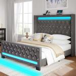 Rolanstar Grey Queen Bed Frame with LED Light