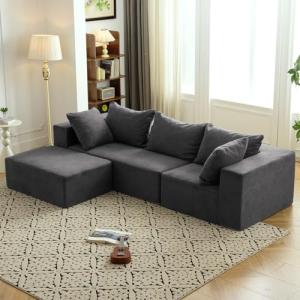 Modern L-Shaped Modular Sectional Sofa in Gray