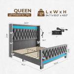 Rolanstar Grey Queen Bed Frame with LED Light
