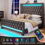 Rolanstar Grey Queen Bed Frame with LED Light