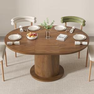 Adjustable Round Dining Table for 4-6, Walnut