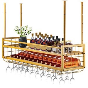 Gold Adjustable Hanging Wine Glass Rack Rack