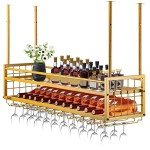 Gold Adjustable Hanging Wine Glass Rack Rack