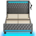 Rolanstar Grey Queen Bed Frame with LED Light
