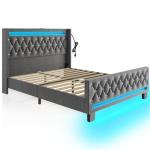 Rolanstar Grey Queen Bed Frame with LED Light