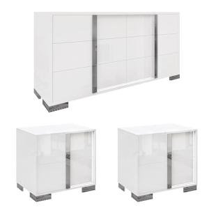 3-Piece White Bedroom Set with Nightstands and Dresser
