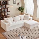 Beige L-Shaped Modular Sectional Sofa with Ottoman