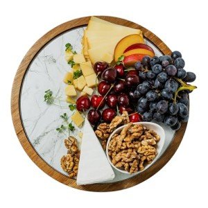 12" Acacia Wood Lazy Susan with Marble Glass Plate