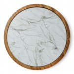 12" Acacia Wood Lazy Susan with Marble Glass Plate
