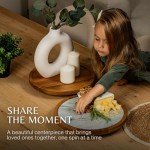 12" Acacia Wood Lazy Susan with Marble Glass Plate