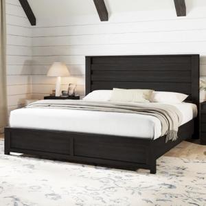 Farmhouse King Size Bed Frame with Fluted Headboard