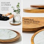 12" Acacia Wood Lazy Susan with Marble Glass Plate