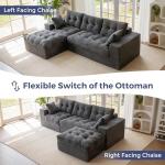 Dark Grey L-Shaped Modular Sofa with Ottoman