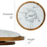 12" Acacia Wood Lazy Susan with Marble Glass Plate