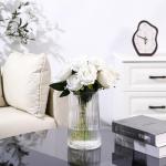 Modern Ribbed Glass Vase for Flowers, 8 Inches