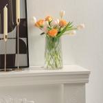 Modern Ribbed Glass Vase for Flowers, 8 Inches