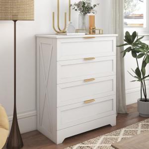 White 4-Drawer Chest with Gold Handles