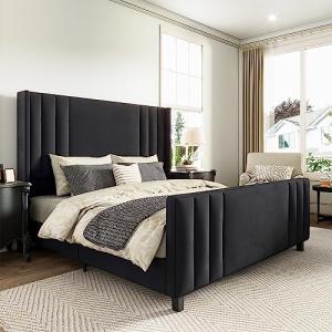 Velvet King Size Bed Frame with Tufted Headboard