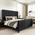 Velvet King Size Bed Frame with Tufted Headboard