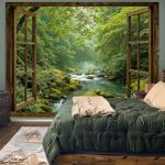 Green Forest Wall Tapestry for Bedroom Decor