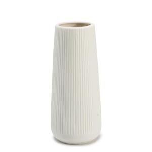 White Ribbed Ceramic Vase for Minimalist Decor