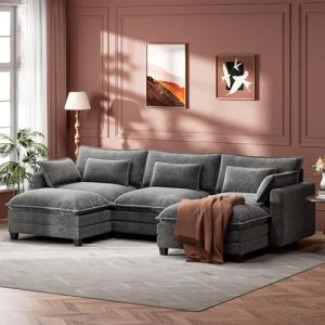 Marsail Grey U-Shaped Modular Sofa with Ottoman