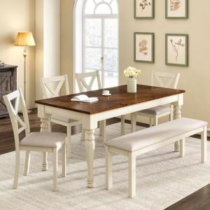 LUXOAK 6-Piece Solid Wood Farmhouse Dining Set