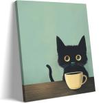 Cute Black Cat Coffee Wall Art Print 12x16in