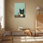 Cute Black Cat Coffee Wall Art Print 12x16in