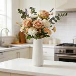 White Ribbed Ceramic Vase for Minimalist Decor