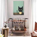 Cute Black Cat Coffee Wall Art Print 12x16in