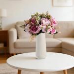 White Ribbed Ceramic Vase for Minimalist Decor