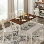 LUXOAK 6-Piece Solid Wood Farmhouse Dining Set