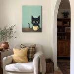 Cute Black Cat Coffee Wall Art Print 12x16in