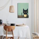 Cute Black Cat Coffee Wall Art Print 12x16in