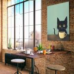 Cute Black Cat Coffee Wall Art Print 12x16in