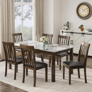 7-Piece Solid Wood Dining Table Set with Chairs