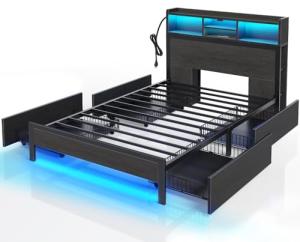 Rolanstar Twin Bed Frame with Storage and LED