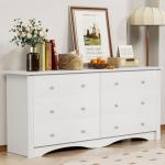 White Wood 6-Drawer Dresser for Bedroom or Hallway